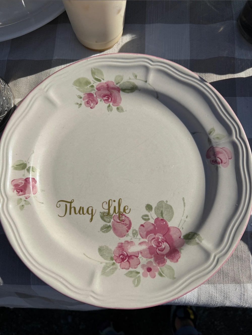 Thug Life Floral Dinner Plate - Pink and Green